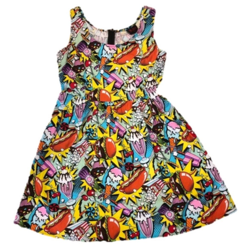 Folter pinup style 50s diner cartoon comic scoop neck pleated pockets size L new